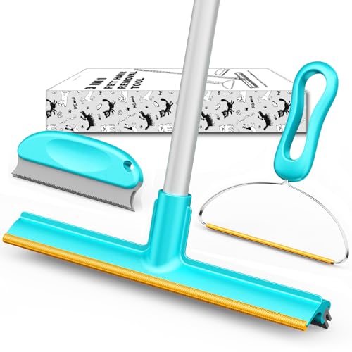 Carpet Rake for Pet Hair Removal (3 Pack), Dog Cat Fur Remover Rubber Broom, Lint Shaver Cleaner Tools Pro, Long Handle Carpet Scraper Brush for Carpet, Rug, Car Mat, Couch, Pet Bed, Furniture