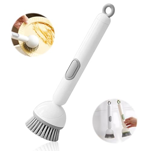 Dish Brush with Soap Dispenser- Kitchen Cleaning Brush, Adjustable Head Scrubber for Pots Pans Sink Cleaning Tool with Handle(Gray) - color: Gray