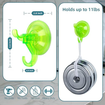 Antimbee 3 Pack Suction Cup Hooks, Clear Suction Cup Hanger, Removable Small Suction Cups for Shower, Bathroom, Glass, Door, Windows, Kitchen-Up to 11 lbs on Smooth Surface (Transparent Green) - color: Transparent Green