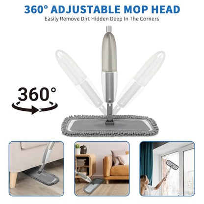 Microfiber Spray Mop for Floor Cleaning with 4 Washable Pads, Hardwood Floor Mop, Gray