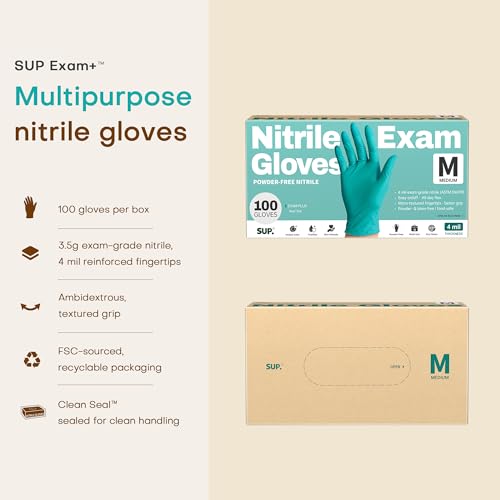 SUP Powder-Free Nitrile Exam Gloves, 100 Count Food Safe Latex-Free Disposable Gloves for Medical Lab Cooking Cleaning, Teal - color: Medium (Reef Teal)