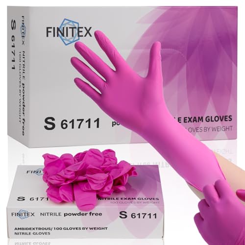 FINITEX Nitrile Disposable Latex-Free Gloves - 3.5mil 100/1000PCS Powder-Free Latex Free Cleaning Medical Exam Food Gloves - color: Rose Red (Small 100)