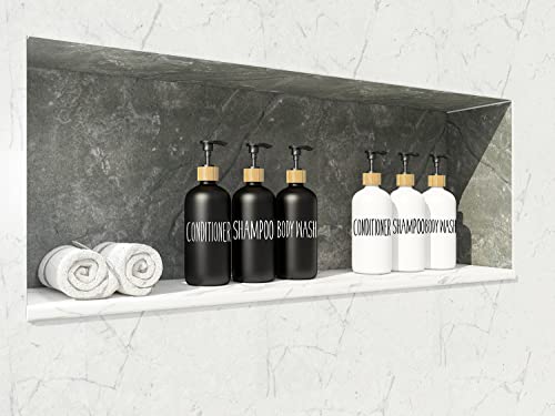 Shampoo and Conditioner Dispenser Set - Easy to Read Labels - Pump Bottle Dispenser for Shampoo, Conditioner, Body Wash - Glass Refillable Containers for Shower - color: White-shower Set Fo 3