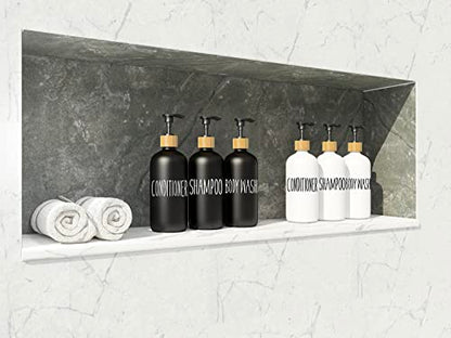 Shampoo and Conditioner Dispenser Set - Easy to Read Labels - Pump Bottle Dispenser for Shampoo, Conditioner, Body Wash - Glass Refillable Containers for Shower - color: White-shower Set Fo 3