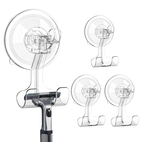Teletrogy Suction Cup Razor Holder 4 Pack, Reusable Powerful Shower Suction Hooks for Inside Shower, Waterproof Shaver Holder for Kitchen Bathroom Door Glass Loofah Towel Robe Wreath - size: 4 Pack