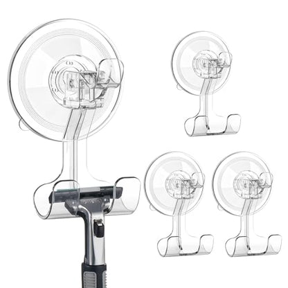 Teletrogy Suction Cup Razor Holder 4 Pack, Reusable Powerful Shower Suction Hooks for Inside Shower, Waterproof Shaver Holder for Kitchen Bathroom Door Glass Loofah Towel Robe Wreath - size: 4 Pack