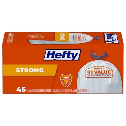 Hefty Strong Tall Kitchen Trash Bags, Unscented, 13 Gallon, 45 Count (Pack of 6) - size: 45 Count (Pack of 6)