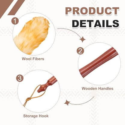 uxcell Wool Duster, 20.5" Natural Feather Cleaner Household Cleaning Duster with Solid Wooden Handle for Cleaning Fans Window Blinds Shelves Furniture, White Gold - color: White Gold, size: 20.5"