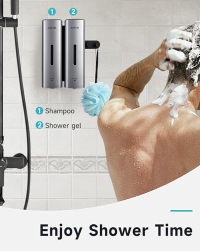 AIKE 2 Chambers Shower Shampoo and Conditioner Dispenser 2 x 11.8 fl.oz. for Bathroom(Silver) - color: Silver, size: Double Chamber