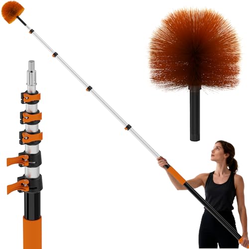 35 FT Reach Cobweb Duster with 5-29FT Telescoping Pole, Dual Action Flip-Lock & Screw Fixing Design, Washable Reusable Duster for High Ceilings, Fans & Home Cleaning - size: 5-29FT
