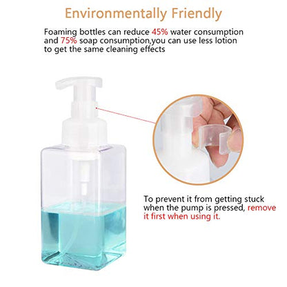 UUJOLY Foaming Soap Dispenser, 450ml (15oz) Refillable Pump Bottle Plastic for Liquid Soap, Shampoo, Body Wash (2 Pcs) (Clear) - color: Clear, size: 15 oz (2 Pack)