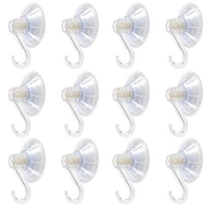 1st Choice Clear Plastic Suction Cup Hooks, 12 Pack Ultra Heavy Duty Power Lock Vacuum Traceless Smooth Waterproof Oil-Proof Wall Shower Kitchen Window Bathroom Holder - size: 12 pcs