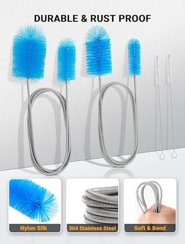 SARDVISA Flexible Long Drain Brush Tool with Large Double Elastic Nylon Ends, Stainless Steel Tube Cleaner Brush for Kitchen, Sink, Drain Pipe, and Long Pipe Cleaning, 2 Straw Cleaning Brushes - size: Large clean brush