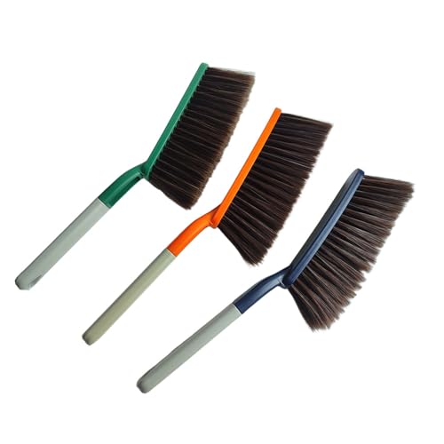Soft Bristle Bed Sheets Sweeping Cleaning Brush with Long Hand, 15" Plastic Hand Broom Counter Duster for Crumb Debris Desk Quilt Sofa Furniture Car Clothes Hair Remover (3 Pack)
