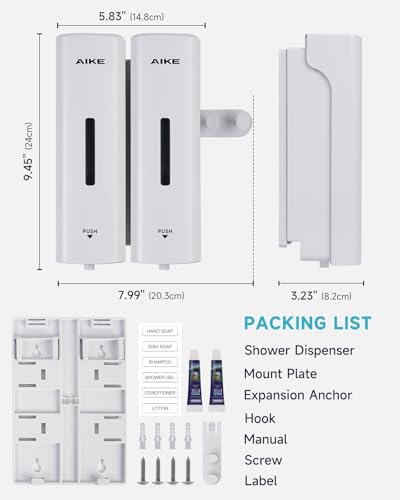 AIKE 2 Chambers Shower Shampoo and Conditioner Dispenser 2 x 11.8 fl.oz. for Bathroom(White) - color: White, size: Double Chamber