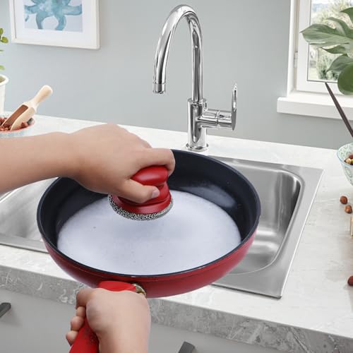 Cast Iron Scrubber and Scraper, Chain Mail Scrubber Cast Iron for Cleaning Dishes, Stock Pots, Pans, Griddles, Grills, Dish Scouring Pads - color: Red Fine Mesh