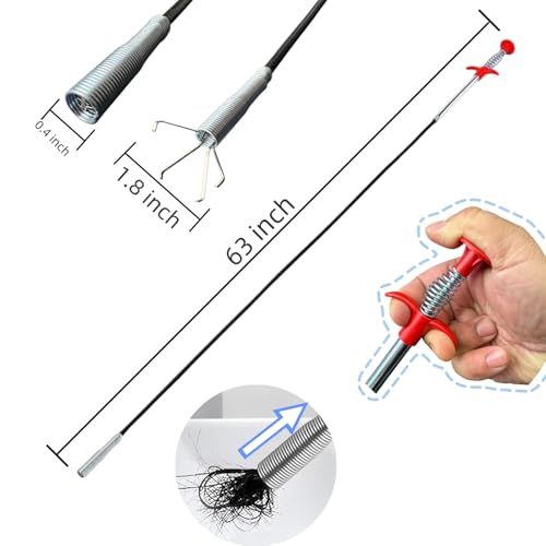 10-in-1 Drain Clog Remover Kit, 6 Pack Drain Snake Hair Remover with Flexible Grabber Claw, Pipe Cleaning Brushes & Refrigerator Hole Cleaner for Shower, Tub, Bathroom, Kitchen Sink