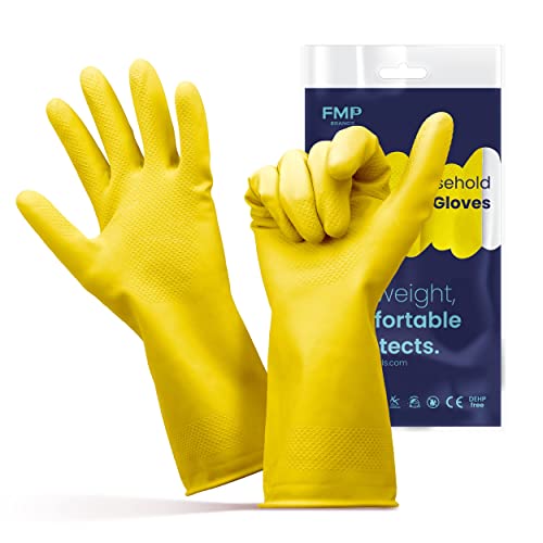 FMP Brands 3/6/12/60 Pairs Cleaning Gloves, Waterproof Rubber Gloves for Washing Dishes, Non-Slip Latex Dishwashing Gloves - color: Yellow, size: Small (Pack of 12)