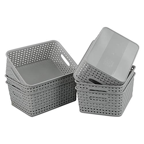 Kiddream Plastic Weave Storage Basket, 6-pack Grey Organizing Bin - color: grey