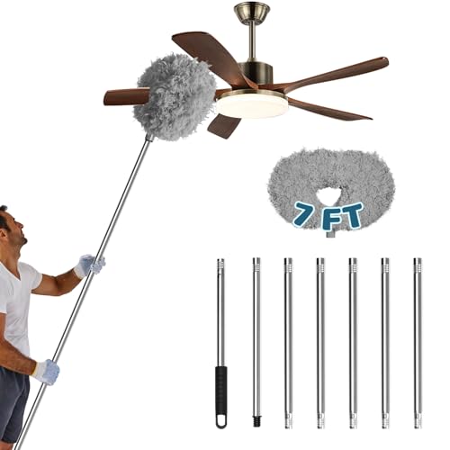 Storystore Ceiling Fan Cleaner Duster - Adjustable Duster with Extension Pole,Dusters for Cleaning Fan Blade, Walls and Cobweb (7FT/Grey) - color: Round-grey, size: 7FT