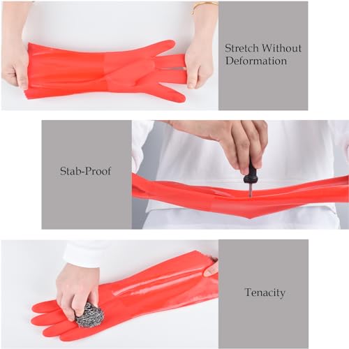 KAQ PVC Rubber Gloves with Cotton Lined: Anti-Slip Dishwashing Gloves 3 Pairs for Kitchen Washing Dishes - Heavy Duty Household for Working Painting Pet Care Handling Chemicals