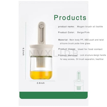 Sauce and Oil Bottle with Adjustable Oil Brush, Glass Sauce Dispenser for Kitchen Cooking or Grilling, 5 oz (150 ml) (White 1pc)