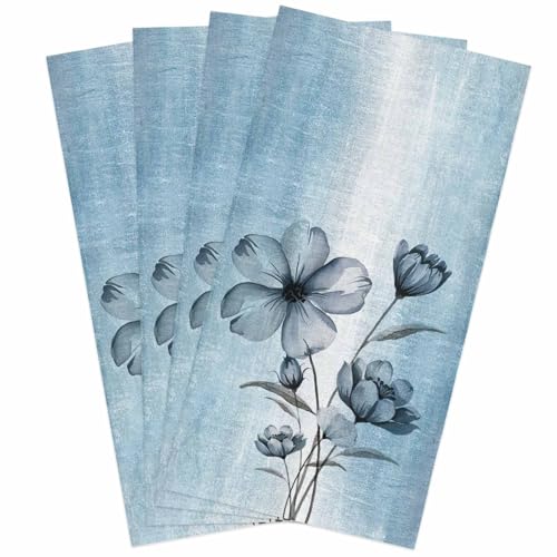 Spring Floral Kitchen Towels, Blue Ombre 18x28 Inch Soft Kitchen Dish Cloth, Retro Flowers Home Decor Cotton Linen Tea Towels/Bar Towels/Hand Towels 4 PCS - color: Peakzag6917, size: 4PCS