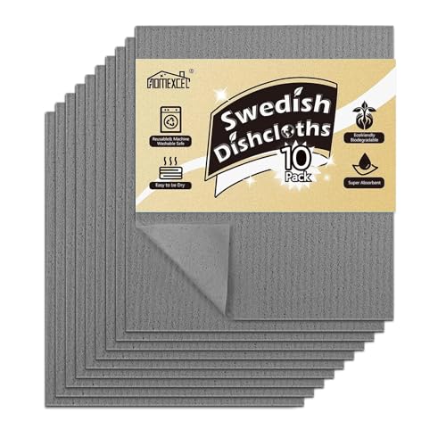 HOMEXCEL Swedish Dishcloths for Kitchen 10 Pack, Sponge Dish Cloth for Counters & Washing Dishes, Reusable and Absorbent Paper Towels, Grey - color: Grey
