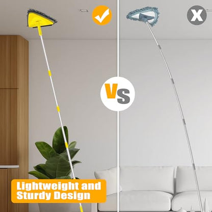 JEHONN Wall Mop with Long Handle 80 Inches, Upgraded 180° Collapsible Baseboard Cleaner Tool with Squeegee, Ceiling Duster with 3 Microfiber and 3 Chenille Pads for Cleaning Window, Cabinet (Yellow) - color: Yellow