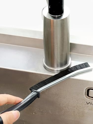 5Pcs 9inch Crevice Cleaning Brushes - Thin Gap Hard Bristle Scrub Brush for Grout, Tile, Bathroom, Kitchen, Faucets - Tough Scraper for Car Detailing, Stove, Oven (Multi-Surface Use) - color: Black