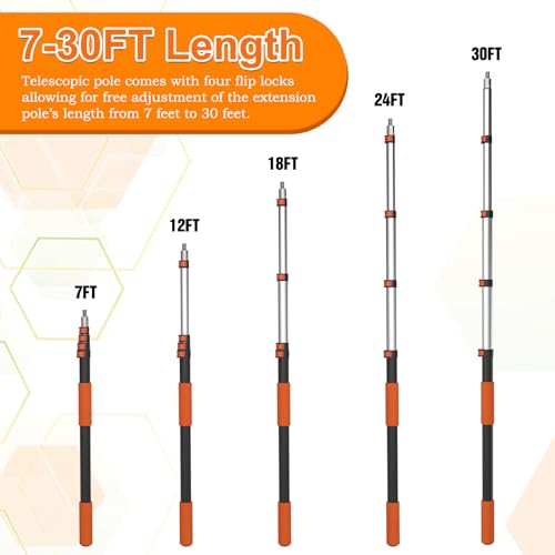 SISUPASSIE Telescoping Extension Pole, Reach to 36FT Telescoping Pole Multi-Purpose 7-30FT Lightweight, Sturdy with Universal Twist-on Metal Tip Extendable for Dusting Painting Window Cleaning - size: 30 Feet