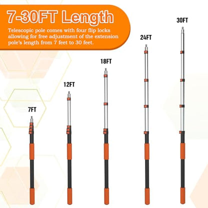 SISUPASSIE Telescoping Extension Pole, Reach to 36FT Telescoping Pole Multi-Purpose 7-30FT Lightweight, Sturdy with Universal Twist-on Metal Tip Extendable for Dusting Painting Window Cleaning - size: 30 Feet