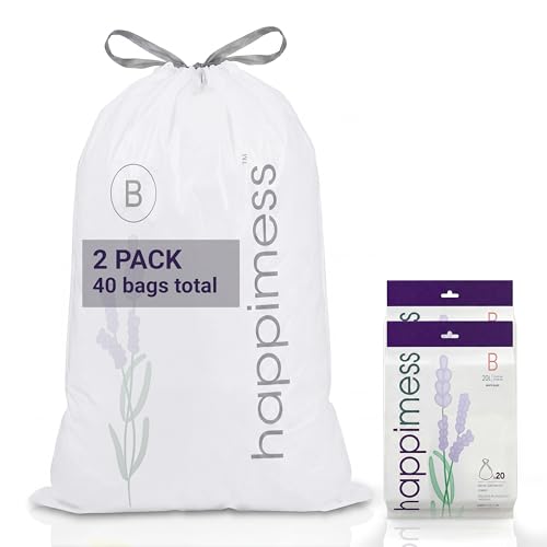 happimess 5.3 Gallon (20L) Drawstring Trash Bags, Lavender Scent, White, Heavy Duty MDPE Liners for Kitchen and Household, Odor Control, Custom Fit 40 Count (2 Packs of 20 Liners) HPM3101B-W-2SET - color: White (Lavender Scented), size: 40 Count (Pack of