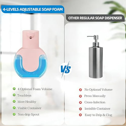 Automatic Soap Dispenser Touchless,Rechargeable Foaming Soap Dispenser,15oz/420ml Smart Hand Soap Dispensers,4-Level Adjustable,Wall Mount for Bathroom Kitchen Dish Soap,Hands-Free (Pink) - color: Pink, style: Foam