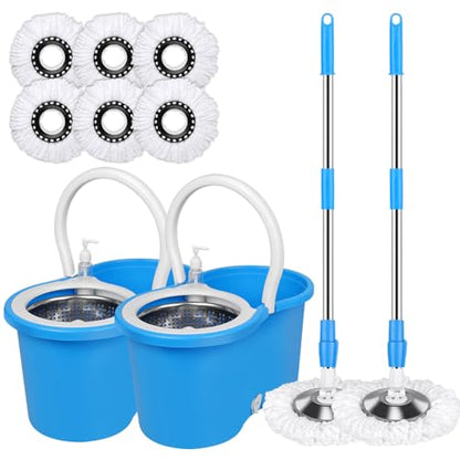 Mop and Bucket with Wringer Set 360° 3psc Microfiber Spin Mop with Bucket and Dual Mop Heads Self Wringing Spinning Mop (20QT) (2) (Blue) - color: Blue