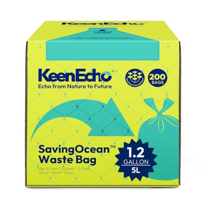 1.2 Gallon 200 Counts Small Green Trash Bags with Handle, Ocean Fishing Nets Upcycling, Sage & Sea Salt Scented, Plastic Garbage Bags, Waste Bag for Kitchen, Bathroom, Office and Pets - color: 1.2Gal, size: 1 Dispenser Box(4 Rolls)