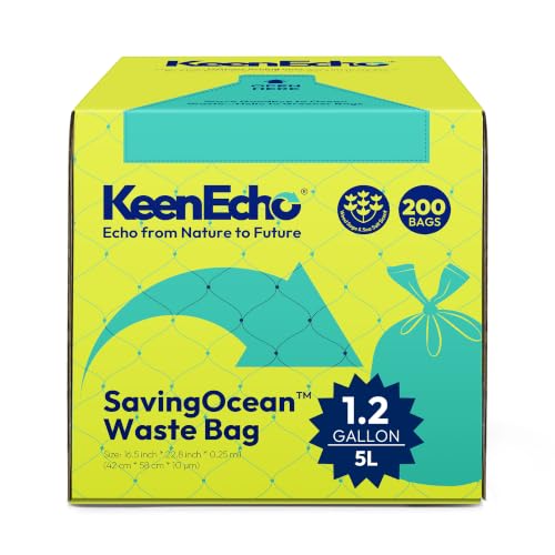 1.2 Gallon 200 Counts Small Green Trash Bags with Handle, Ocean Fishing Nets Upcycling, Sage & Sea Salt Scented, Plastic Garbage Bags, Waste Bag for Kitchen, Bathroom, Office and Pets - color: 1.2Gal, size: 1 Dispenser Box(4 Rolls)