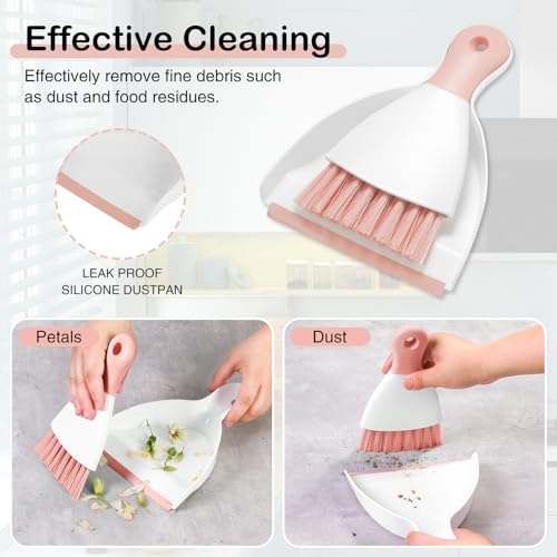 NACENA Mini Dustpan and Brush Set, Small Broom and Dustpan Set Dust Pan and Mini Hand Broom Dustpan and Broom Combo Compact for Home Table Keyboards Sofa Kitchen, Pink - color: Pink-1 Pack, size: 1 pack