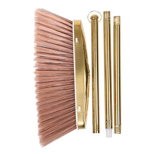 MAGICLULU Golden Stainless Steel Dust Broom Weather Resistant and Moistureproof Material with Detachable Handle Sturdy Hardwood Floor Sweeper for Indoor and Yard Floor Cleaning for House