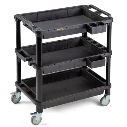ELAFROS Multi-Use Utility Cart - 32.4x18.3 Heavy-Duty Service Cart with 3 Deep Shelves, Industrial-Grade Tool Cart Mobile Organizer, Rolling cart Holds up to 500 lbs, Black - style: Standard