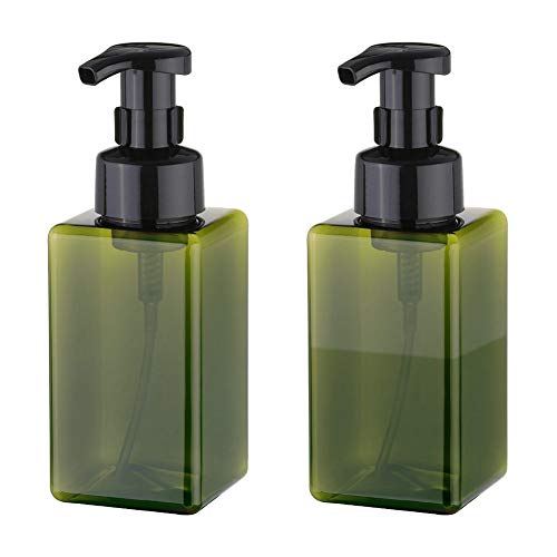 UUJOLY Foaming Soap Dispenser, 450ml (15oz) Refillable Pump Bottle Plastic for Liquid Soap, Shampoo, Body Wash (2 Pcs) (Green) - color: Green, size: 15 oz (2 Pack)