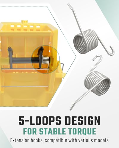 5 Loops FG6127L4 Mop Bucket Wringer Spring Fit for Rubbermaid FG612788 Series Mop Bucket, Commercial Side-Press Wringer Repair Parts, 2Pcs Heavy-Duty Torsion Spring Kit