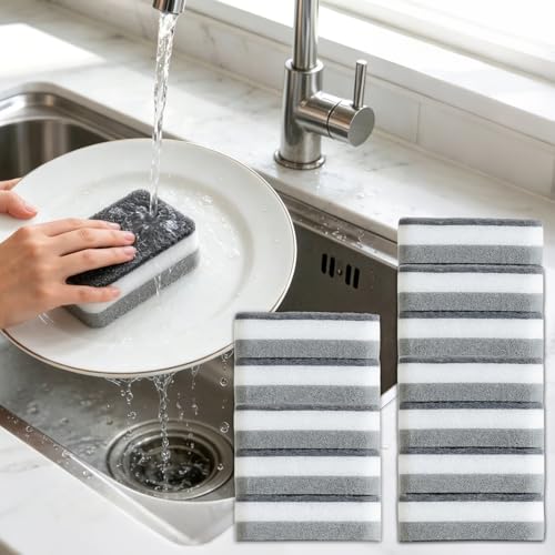 12 Pack Dual-Sided Cleaning Sponges -Three Layer Thickness Duty Sponge Scrubber for Dishes, Kitchen, Bathroom & Household Cleaning