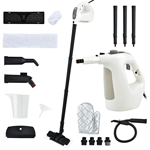 S AFSTAR Handheld Steam Cleaner, 1400W Pressurized Steamer with 14-Piece Accessories & Child Lock, Multipurpose Portable Steamshot Steam Mop for Cleaning Kitchen Floor Sofas Car Windows (Grey & White) - color: Grey & White