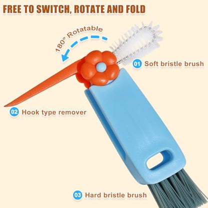 3 in 1 Multifunctional Cup Lid Gap Cleaning Brush Set, Portable Bottle Cleaning Brush, Home Kitchen Crevice Cleaning Tools for Bottles, Cups, and Tight Spaces, 2PCS (Red and Blue)