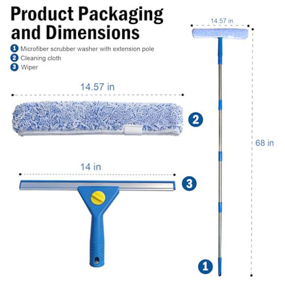 68" Squeegee for Window Cleaning | Window Squeegee with Extension Pole, For Outdoor High Windows, Shower Glass Door, Car Windshield