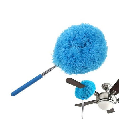 Flexible Dusting Tool Duster - Extendable Microfiber Cleaner, Household Ceiling Fan Remover | Telescopic Dust Removal Wand System, Bendable Head Attachment with Soft Grip for High Furniture Surfaces - color: Blue