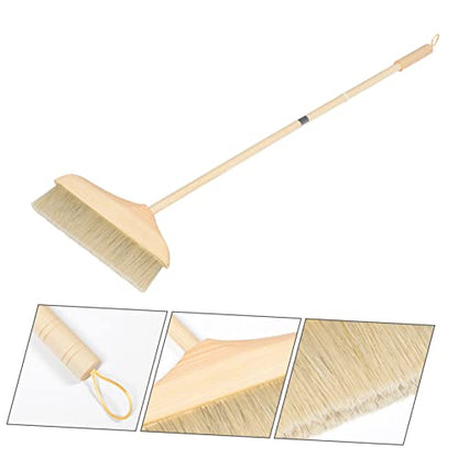 SOLUSTRE Broom Soft Bristle Detachable Broom for Easy Storage Long Handle Floor Cleaning White Hair Bristles - color: Khaki