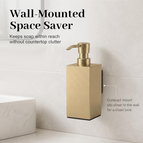 BGL Brushed Gold Wall Mounted Soap Dispenser, Aluminum Liquid Hand Soap Pump for Bathroom and Kitchen Sink, Screw Mount Refillable Soap Bottle, Manual Liquid Soap Dispenser - color: Brushed Gold-wall Mount