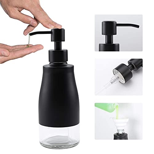 Gaussra Black Soap Dispenser with Coasterand Stickers, Refillable Liquid Stainless Steel Soap Dispenser for Kitchen Sink, Bathroom Countertop (11OZ / 320ML) - color: Matte Black